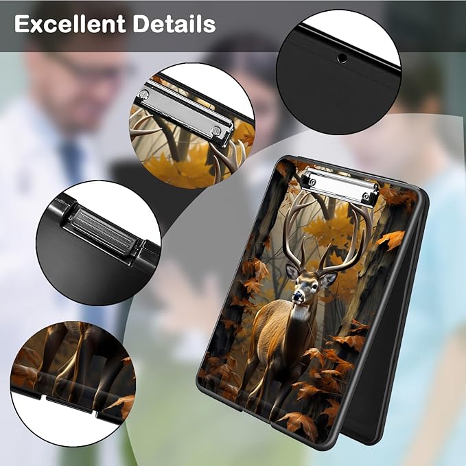 Clipboard with Storage,Office Supplies Nursing Clipboards Folder with Pen Holder Plastic Foldable Clip Board with Storage for Nurse Teacher,Camouflage Forest Deer