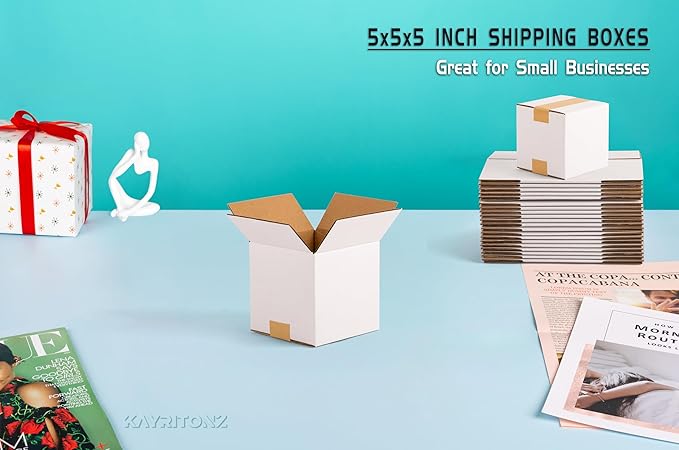 5x5x5 inch Small Shipping Boxes, White Corrugated Cardboard Boxes for E-Commerce, Mailing, Storage, Gifts Wrapping, 15 Pack