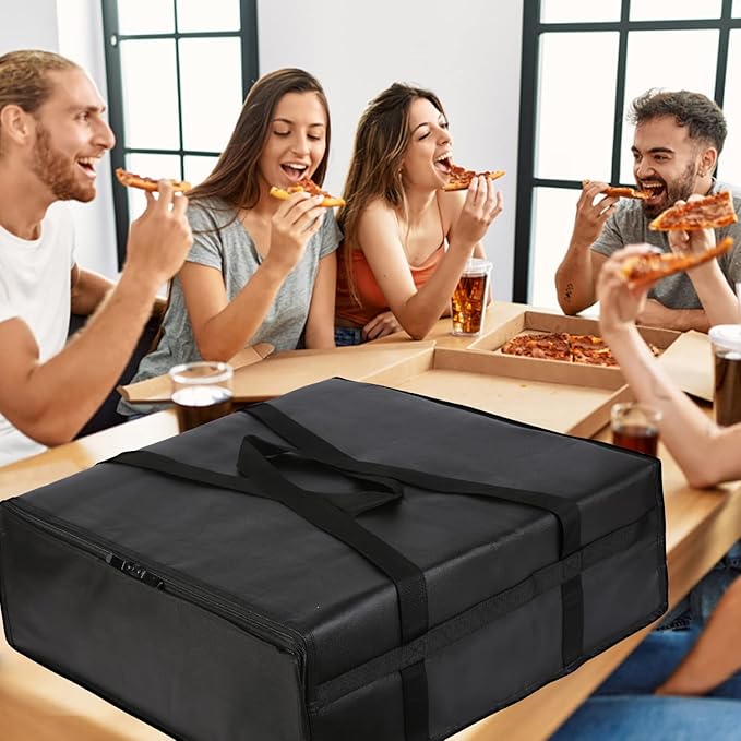Musbus 24'x24'x14' Pizza Carrier Insulated Bags Large for Deliveries, Insulated Pizza Carrier Delivery Bag Food Bag for Personal and Professional Use, Black 4, 24W x 24D x 14H