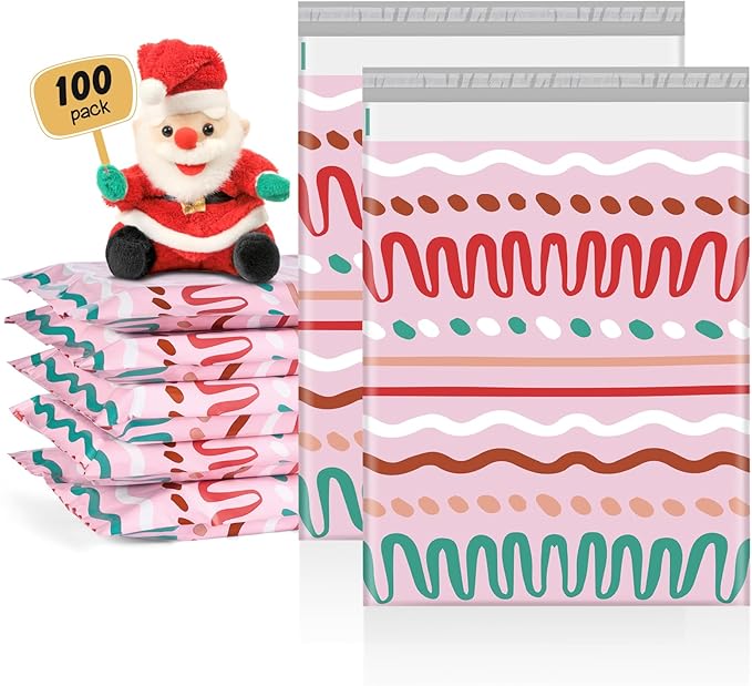 Metronic Poly Mailers 10x13 Inch 100pc Shipping Bags for Clothes,Self Adhesive Shipping Envelopes for Small Business,Waterproof Mailers Poly Bags for Shipping,Packaging Mailing Bags Pink Squiggles