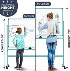 Rolling Whiteboard, 48x32 Inches Dry Erase Board with Stand, Magnetic Mobile Whiteboard on Wheels, Standing White Board for Office, School, Home, Large Double Sided White Board with Paper Pad