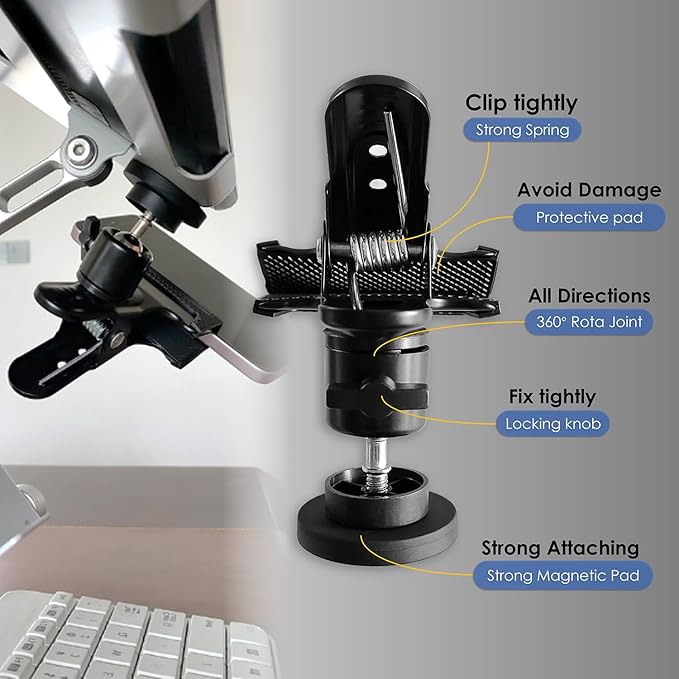 Heavy Duty Magnetic Clips with 2 Inch Opening, 360 Degree Rotating Magnets, 16 lb Strength for Artists, Whiteboards, Calendars, Garden
