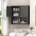 GREATMEET Garage Wall Cabinet, Metal Garage Storage Cabinets, Locking Utility Cabinet, Hanging Cabinets for Wall, Wall-Mounted Garage Cabinets, Black