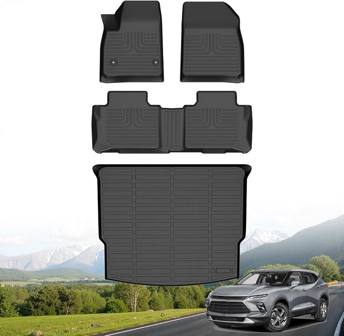 Hutisya-Floor Mats & Cargo Liner Set Fit for Chevrolet/Chevy Blazer (Not for EV) 2019-2025 All Weather Protection Anti-Slip & Durable TPE Full Set Liners Automotive Accessories-Black