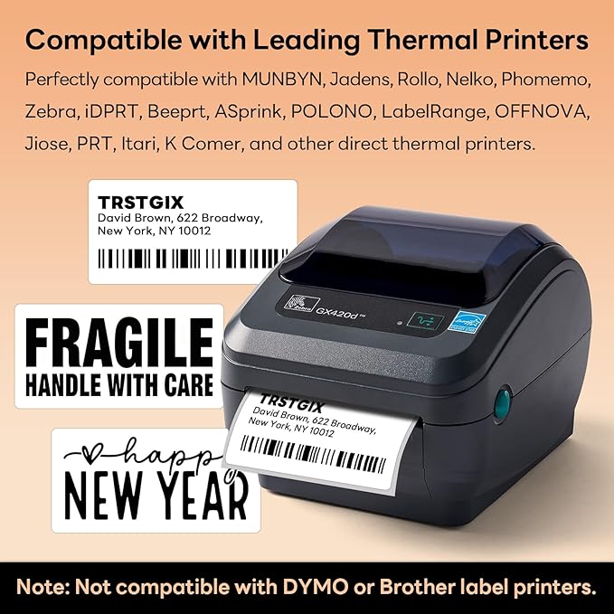 4" x 2" Direct Thermal Labels, Strong Adhesive Barcode & Return Address Stickers Compatible with Zebra, Rollo, Munbyn & Most Desktop Thermal Printers (12 Rolls / 9,000 Labels), TRSTGIX
