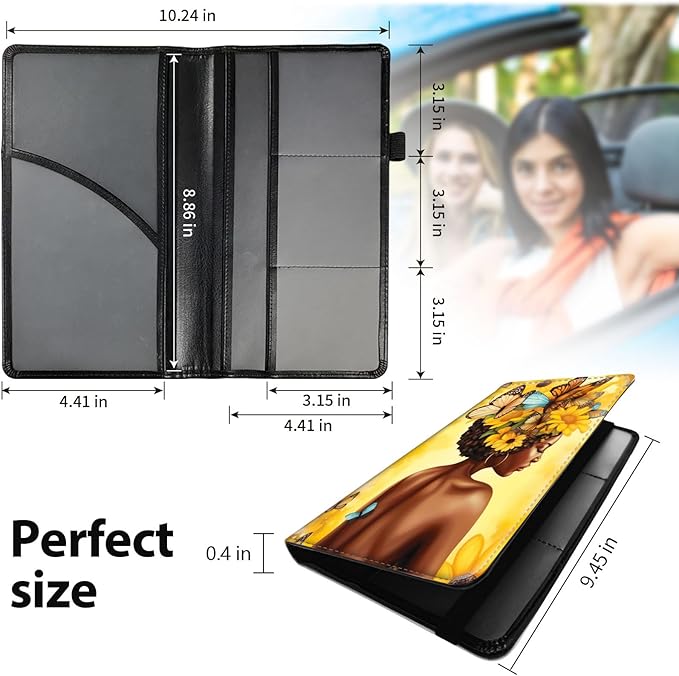 Car Registration and Insurance Holder, Leather Car Glove Box Organizer, Cool Car Accessories for ID, Driver's License Cards & Essential Document,business cards,Men&Women,African Butterflies Girl