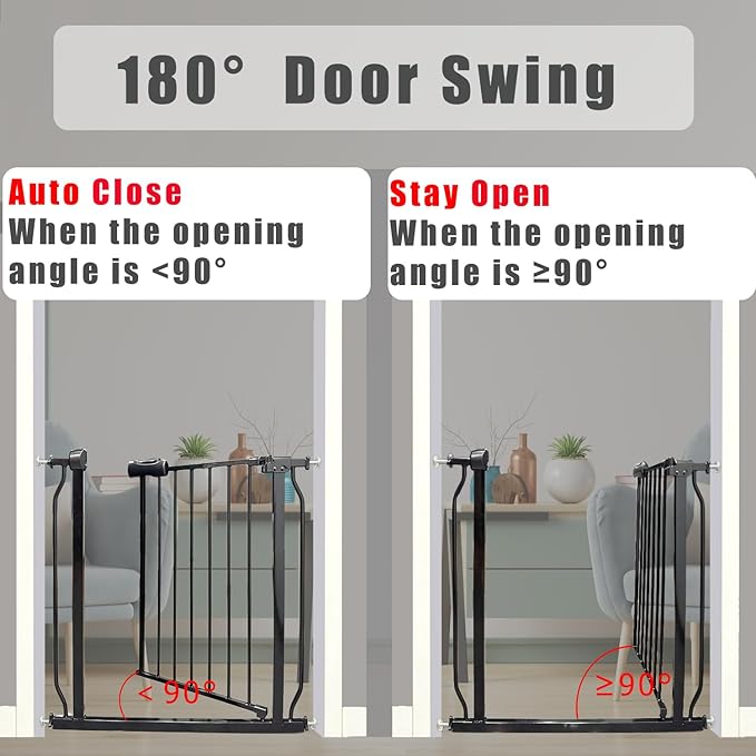 Extra Wide Baby Gate - 43.3-48 Inch Tension Mounted Safety Child & Pet Gate - Black Metal - Walk Through - Long - for House Doorways & Stairs, 30 Inch Tall