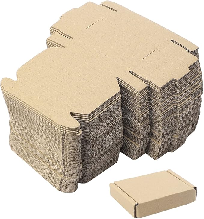 Ellbest 50pcs Packing Boxes 1.5mm Thick Cardboard, 3.4 x 2.6 x 0.7inches Mini Kraft Brown Box for Stationery, Paper Clips, Pins, Mini Ornaments