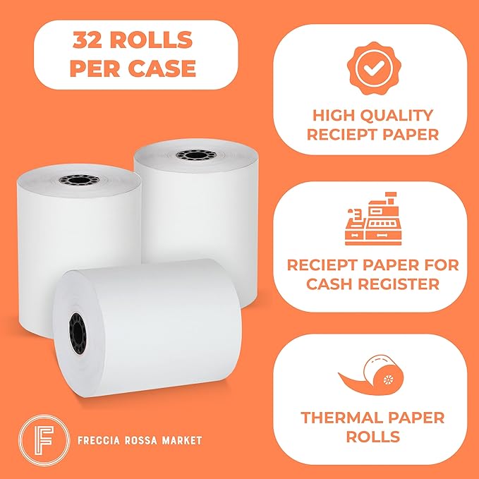 Thermal Printer Receipt Paper Rolls 3 1/8 x 230 for Clover Station Pro Cash Registers and All POS Cash Registers Star Micronics BPA Free (32 Pack)