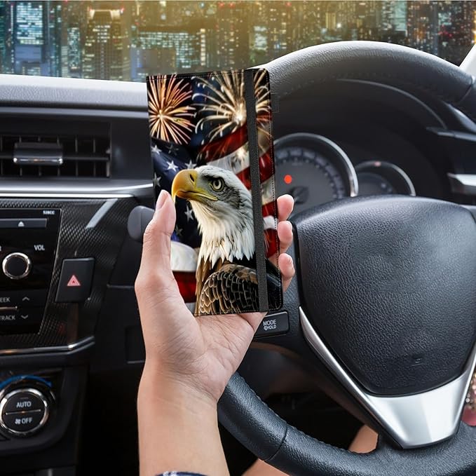 Car Registration and Insurance Holder,Leather Vehicle Glove Box Organizer Wallet for Document,Perfect for any Car,Truck,Motorcycle,Driver License,Trailer or Boat,Men & Women,American Flag-289 Eagle