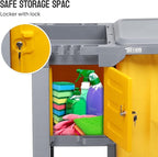 TUFFIOM Multifunctional Janitorial Cart with Key-Locking Cabinet,Cleaning Carts on Wheels,with 15 Gallon Collection Bag,500 lbs Capacity, Yellow&Gray