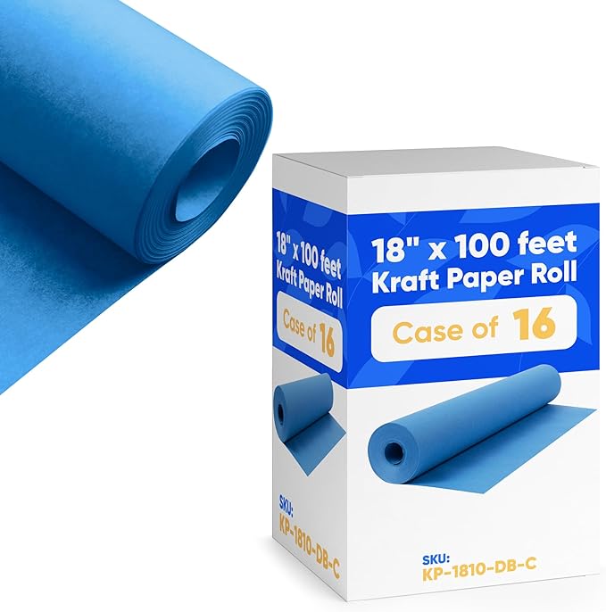 18" x 1200" (100 ft) Dark Blue Kraft Paper (Case of 16 Rolls), 45 lbs Thickness, Made in USA Kraft Paper for School, Art Colored Paper, Gift Wrapping Paper, Packing Paper for Moving