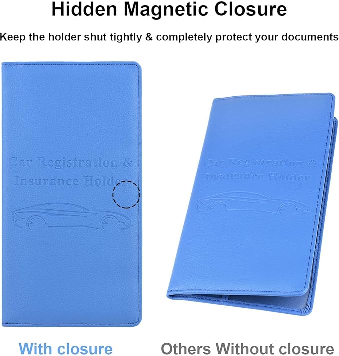 Cacturism Car Registration and Insurance Holder, Vehicle Glove Box Car Organizer Men Women Wallet Accessories Case with Magnetic Shut for Cards, Essential Document, Driver License, Blue