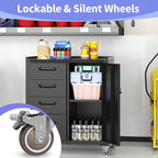 Metal Garage Storage Cabinet on Wheels, Lockable Rolling Tool Cabinet with Drawer and Shelves, Heavy Duty Mobile Steel Cabinet for Garage Warehouse Workshop