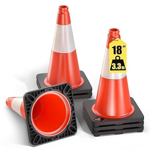 GECCO ™ (6 Pack) 18 Inch 3.3 Lb Small Orange Traffic Cones Set | Safety Cones, Orange Cones, Parking Cones, Construction Cones, Road Cones | PVC Plastic & Black Base - [PRO Series]