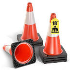 GECCO ™ (6 Pack) 18 Inch 3.3 Lb Small Orange Traffic Cones Set | Safety Cones, Orange Cones, Parking Cones, Construction Cones, Road Cones | PVC Plastic & Black Base - [PRO Series]