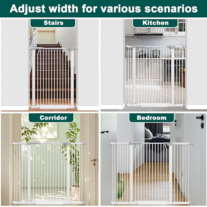 Fairy Baby 40.5" Extra Tall Pet Gate for Doorway, 60.3"-65.7" Extra Wide Dog Gate for Stairs, Metal Auto Close Safety Child Toddler Gate, Pressure Mounted Easy Walk Through Baby Gate with Door, White