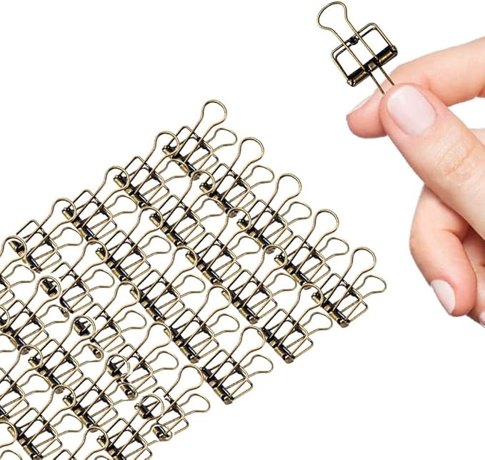 Hollow Out Bronze 3/4 Inch Micro Binder Clips - 36 Pack, Capacity 0.31 Inch, Office Clips, Fold Clamp for Small Paper & Binder