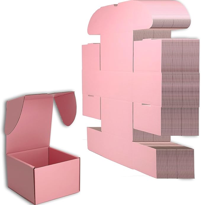 6x6x4 inches Small Shipping Boxes Set of 25 - Pink Mailer Corrugated Cardboard Boxes for Shipping Packaging Mailing Products