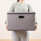 PRANDOM Large Foldable Storage Bin with Lid [1-Pack] Linen Fabric Decorative Storage Box Organizer Containers Basket Cube with Handles Divider for Bedroom Closet Office Living Room (17.7x11.8x11.8)