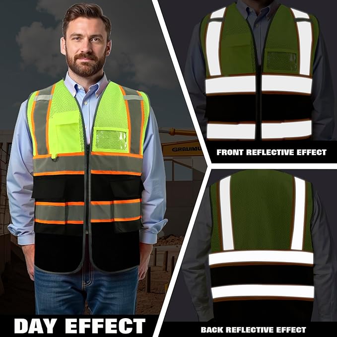 Custom Safety Vest with Logo Pockets High Visibility Reflective Vests Construction Security Workwear