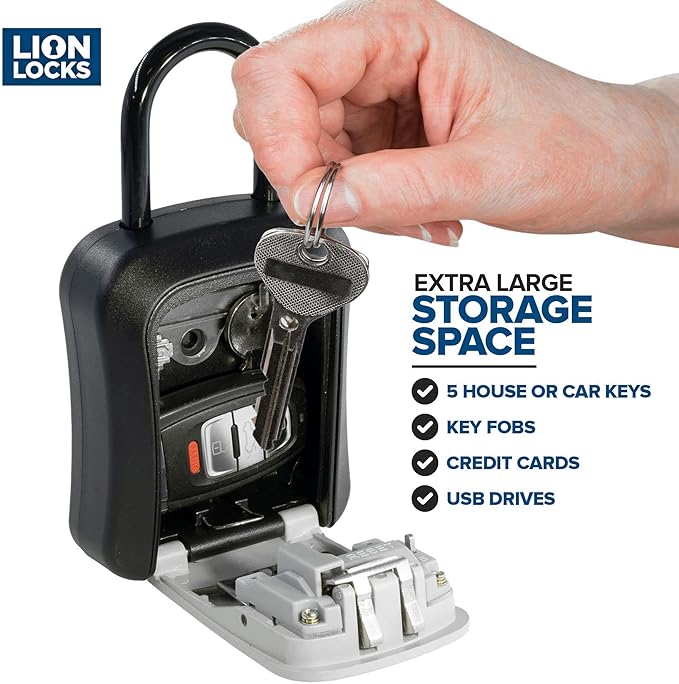 Key Lock Box for Keys with Code, 4 Digit Combination Lockbox for Keys Outdoor, Portable, Waterproof, Realtor Lock Box (Gray, 1 Pack)