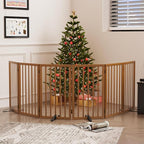 Dog Gates for Doorways, Tall Dog Gate Indoor, Foldable Pet Gates for Doorways Bedroom, Freestanding Puppy Gate with Metal Support Feet, Room Divider,6 Panels (Walnut)