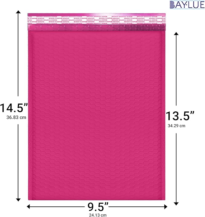 Hot Pink 9.5x14.5 Inch Poly Bubble Mailers #4 | Self Seal Large Padded Envelopes | Air Cushioned Bubble Mailer | Usable Size 9.5x13 Inch | Waterproof Lightweight Mailing Shipping Bags | 100 Pack Bulk