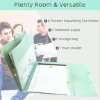 Green Expandable File Folders with One Notebook, Expanding Receipt Organizer, Accordion Folder File Folders, Important Document Organizer, Accordion Folder for Office/School