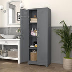 LUCYPAL 65" H Metal Garage Storage Cabinet with Shelves and Lock,Broom Closet Storage Cabinet with Hanging Rods for Mops,Garage Tool Cabinets for Utility Room,Laundry Room,Grey