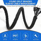 Split Braided Cable Sleeve，Flexible Wire Loom Tubing, Automotive Cord Protector Pet Proof, Cable Management for Computer TV Electric Wires Harness 16ft (Black, 25mm（1")