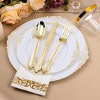 350PCS White and Gold Plastic Plates for 50 Guests, Disposable Dinnerware Set Includes 100 Disposable Plates, 150 Gold Silverware, 50 Cups, 50 Napkins for Party, Wedding