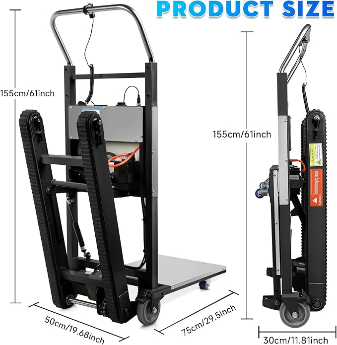 1250W Electric Stair Climbing Dolly - 900lbs Capacity, 3-Mode Folding Hand Truck W/Telescopic Handle, Non-Slip Wheels for Moving Furniture, Appliances (Black)