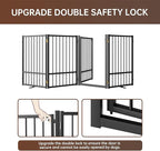 4 Panels Full Metal Freestanding Dog Gates with Door, 80” W x 32” H Folding Pet Gate Fence with Support Feet for Indoor,Stairs, Hallways and Doorways(Black)