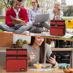 opux Insulated Lunch Bag for Men Women, Large Dual Compartment Cooler Bag, Soft Two Deck Lunch Box for Work School Picnic, Leakproof Lunch Tote with Shoulder Strap for Kid Adult (Red, Double Deck)