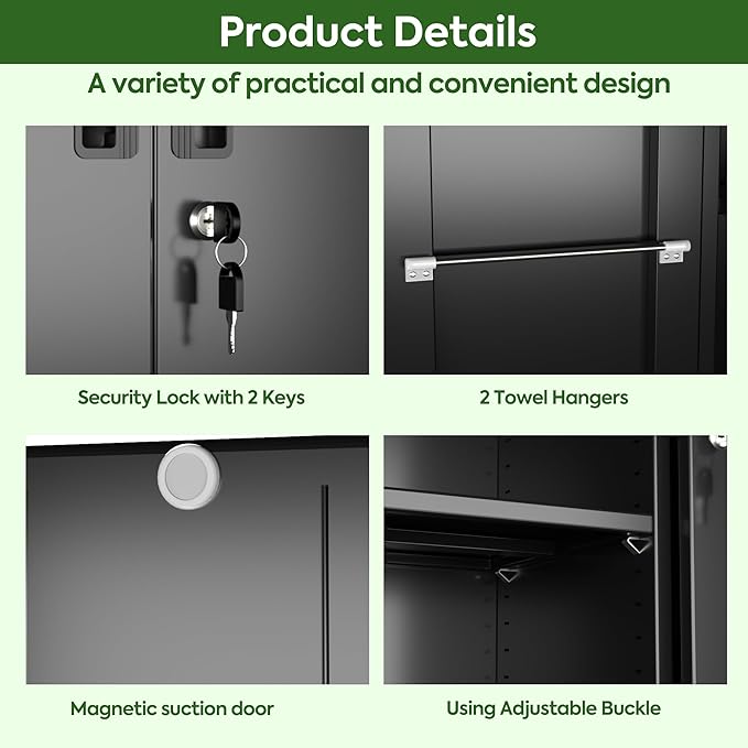 Broom Closet Storage Cabinet with Wheels and Pegboard,Metal Garage Storage Cabinet with Doors and Adjustable Shelves for Garage Home,Required Assembly,Black