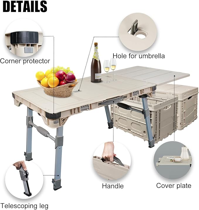 3 Pieces Camping Table Cart Set Multi-Purpose Used as Picnic Table & Dolly & Platform Truck 3-in-1 Wagon with Swivel Wheels for Camping Travel Shopping Outdoor (1 Cart and 2 Crates)