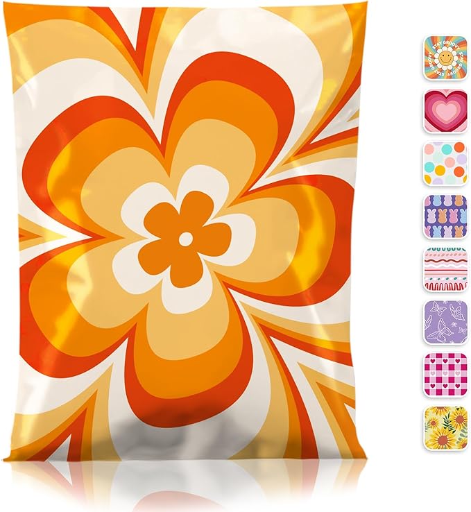 Metronic Poly Mailers 14.5x19 Inch Shipping Bags for Clothes,Self Adhesive Shipping Envelopes for Small Business,Waterproof Mailers Poly Bags for Shipping,Packaging Mailing Bags Orange Flower 50pc