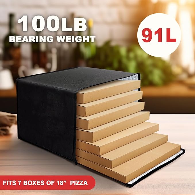 Maxcheck 4 Pcs Insulated Pizza Delivery Bag 20 x 20 x 14 Inch Pizza Warmer Bag Carrier Reusable Insulated Cooler Boxes Winter Food Delivery Carrier for Personal and Professional Use (Black)