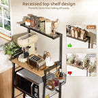 Bakers Rack with Foldable Basket, Large 4 Tiers Coffee Bar Station, Kitchen Microwave Stand with Storage, Metal Shelf Rack for Living Room, Office, Garage (Rustic Brown)