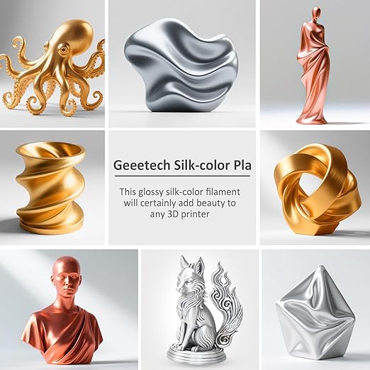 Geeetech Silk PLA Filament 1.75mm for 3D Printer, Metal-Like Shiny Consumable 1kg (2.2lbs) 1 Spool, Dimensional Accuracy +/- 0.03 mm,Metallic White