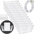 Tenceur 12 Pcs Plastic Single Pocket Wall Mount File Holder with Double Sided Adhesive Tape and Screws Wall File Hanging Folder Letter Paper Mail Organizer for Office Home Classroom (Clear)