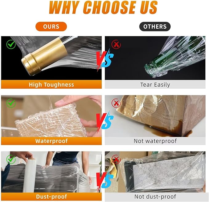 18 inch Stretch Film Shrink Wrap for Moving Supplies, 1 Pack Industrial Strength Stretch Plastic Wrap Roll for Pallet Wrapping Shipping Moving Boxes Storage Furniture,1000ft, Clear