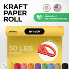 Yellow Kraft Paper Roll 18" x 1200" (100 feet) with Cutter - USA-Made Gift Wrapping Paper for Packing, Moving, Shipping & Crafts/Arts - 100% Recyclable Natural Craft Material by IDL Packaging