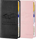 2Pack Leather Car Registration and Insurance Card Holder, Car Document Holder for Cards License with Magnetic Shut (Pink+Black)