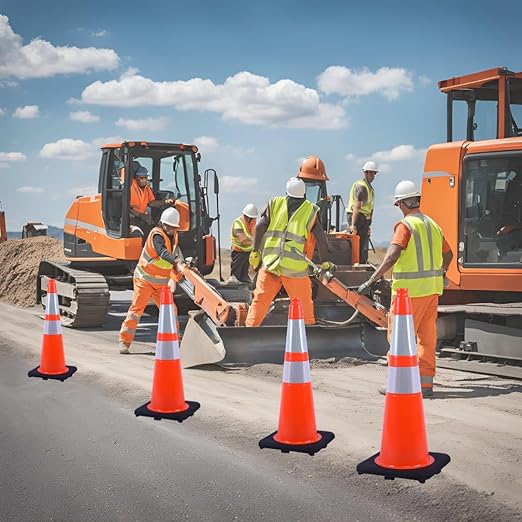 28 inch Traffic Safety Cones Orange Road Cones, Construction Cone with Rubber Base & Reflective Collars, Restorable Parking Cones, Heavy Duty Road Cones for Traffic Control & Road Safty(8 Pack）