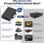 Fireproof Document Box, Hard Case Fireproof File Organizer with Lock and 13 Pocket Accordion File Folder, Portable Safe Box for Home Office Travel to Storage Important Documents Laptop Black