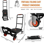 Folding Hand Truck, Dolly Cart Heavy Duty with 440lbs Capacity & 4 Wheels, Portable Hand Truck Dolly, 2in1 Transform Hand Cart, Collapsible Small Platform Cart for Home/Office/Travel Use, Easy Storage