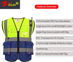 zojo High Visibility Safety Vests With Pockets, Pack of 10,Wholesale Reflective Vest for Outdoor Works, Cycling, Jogging, Walking,Sports - Fits for Men and Women(XL- Mesh-Mix Yellow & Blue)