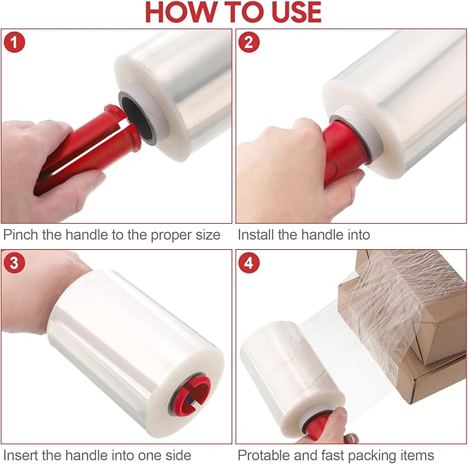 Jutom 16 Pcs Stretch Wrap Roll Plastic Wrap for Moving with 2 Handles 5" x 1000 ft Packaging Shrink Film Self Adhering Shipping Supplies for Moving Furniture Pallet (Clear, Red)